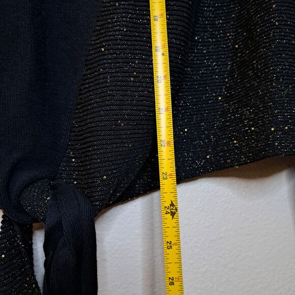 Lafayette 148 Half Metallic Sweater Silk Blend Front Knot Size S Black Gold - Picture 3 of 13